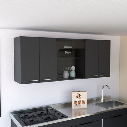 Black Wall Cabinet with Four Shelves - 12.4 x 59 x 23.6"
