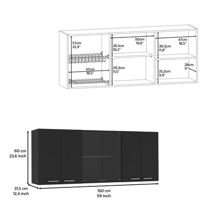 Black Wall Cabinet with Four Shelves - 12.4 x 59 x 23.6"