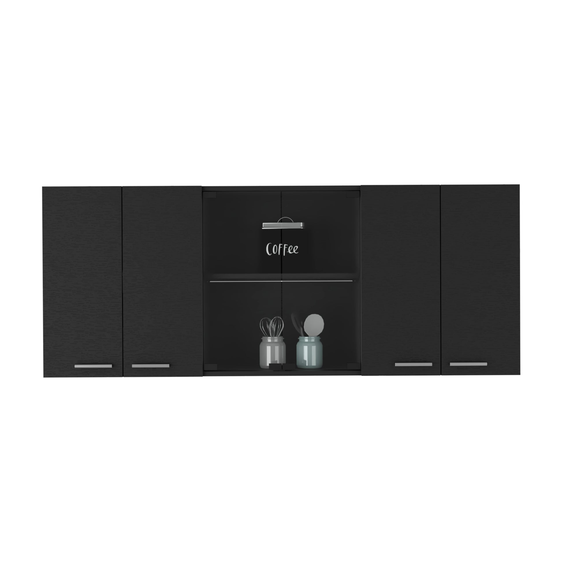 Black Wall Cabinet with Four Shelves - 12.4 x 59 x 23.6"