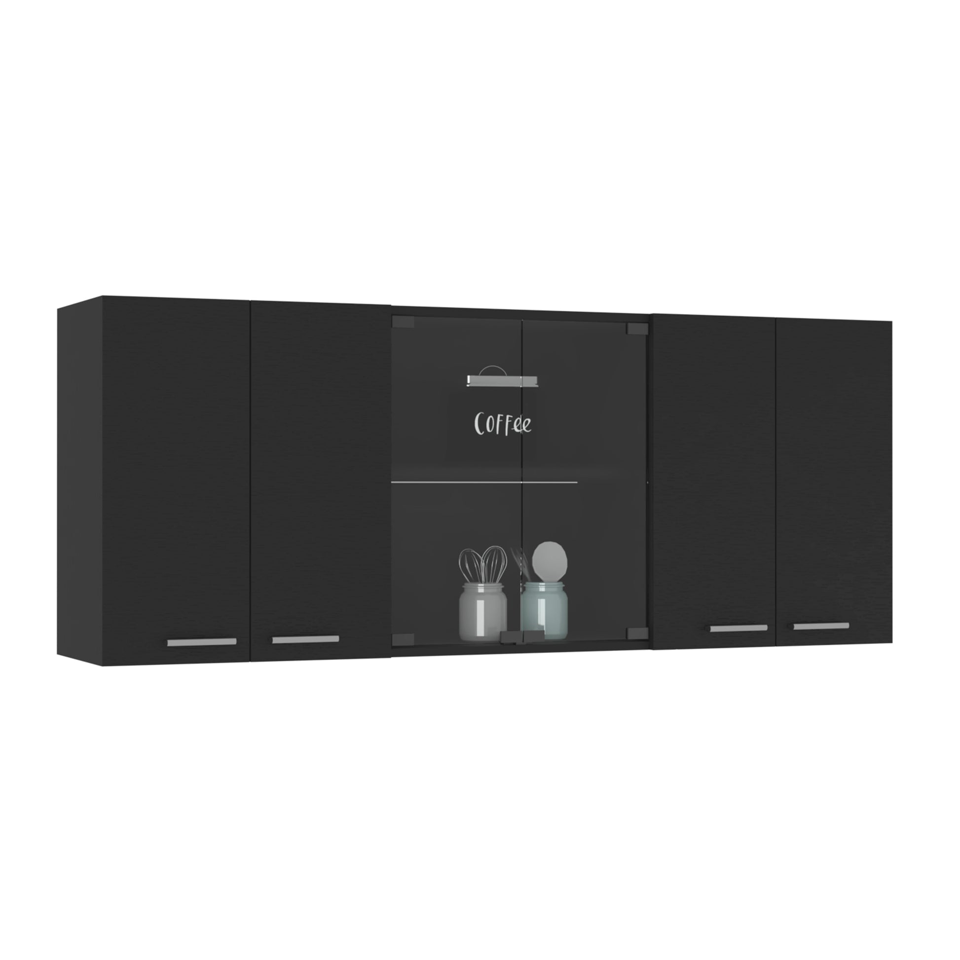Black Wall Cabinet with Four Shelves - 12.4 x 59 x 23.6"
