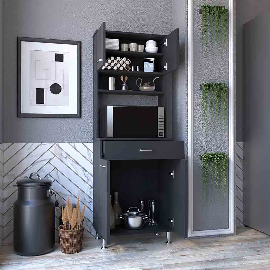 Black Two-Door Pantry Cabinet Storage Unit