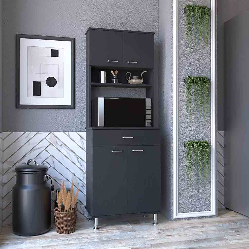 Black Two-Door Pantry Cabinet Storage Unit