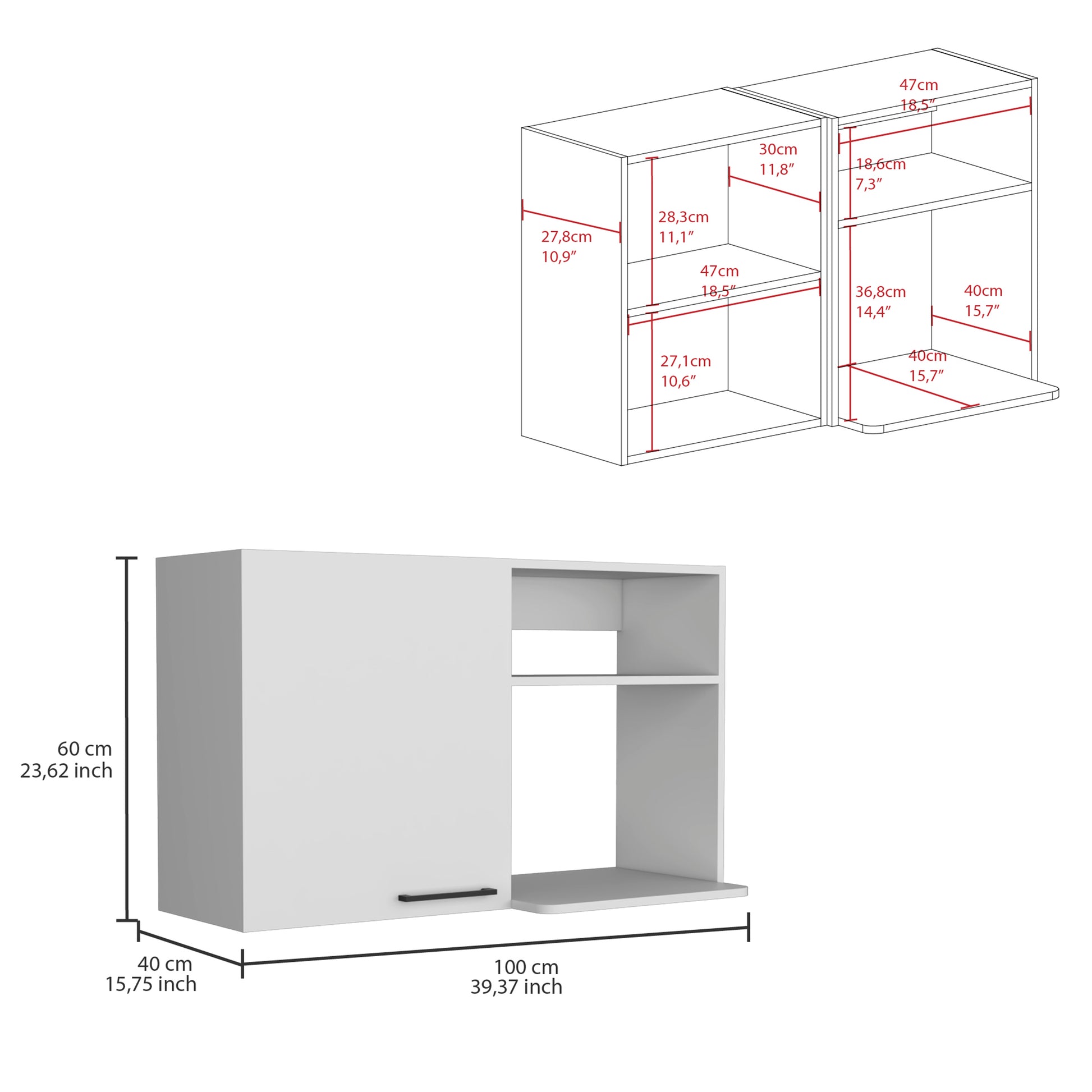 White Kitchen Wall Cabinet - 10.6" x 18.5"