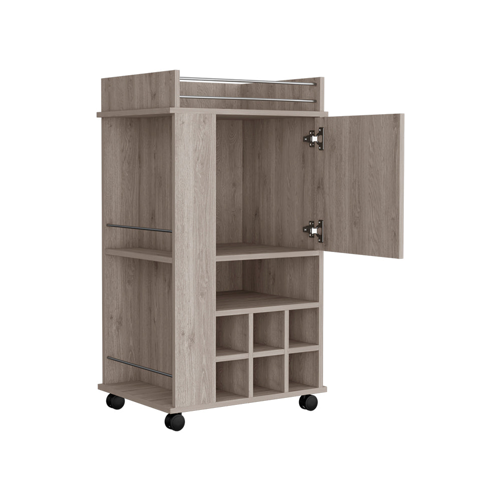 Light Gray Bar Cart with Wine Storage & Casters