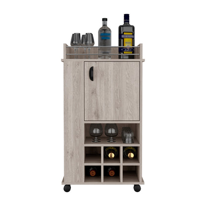 Light Gray Bar Cart with Wine Storage & Casters