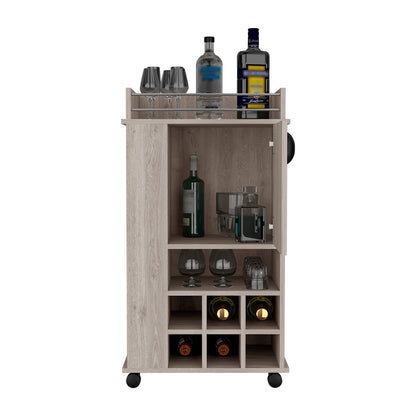 Light Gray Bar Cart with Wine Storage & Casters