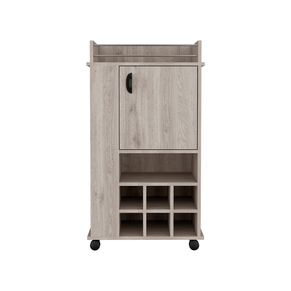 Light Gray Bar Cart with Wine Storage & Casters