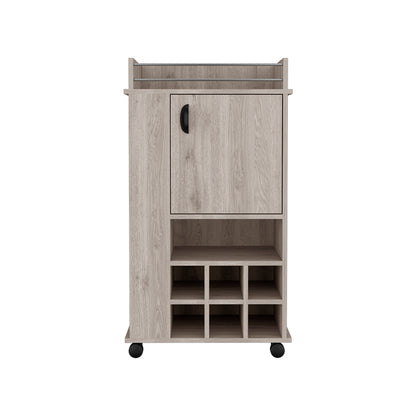 Light Gray Bar Cart with Wine Storage & Casters
