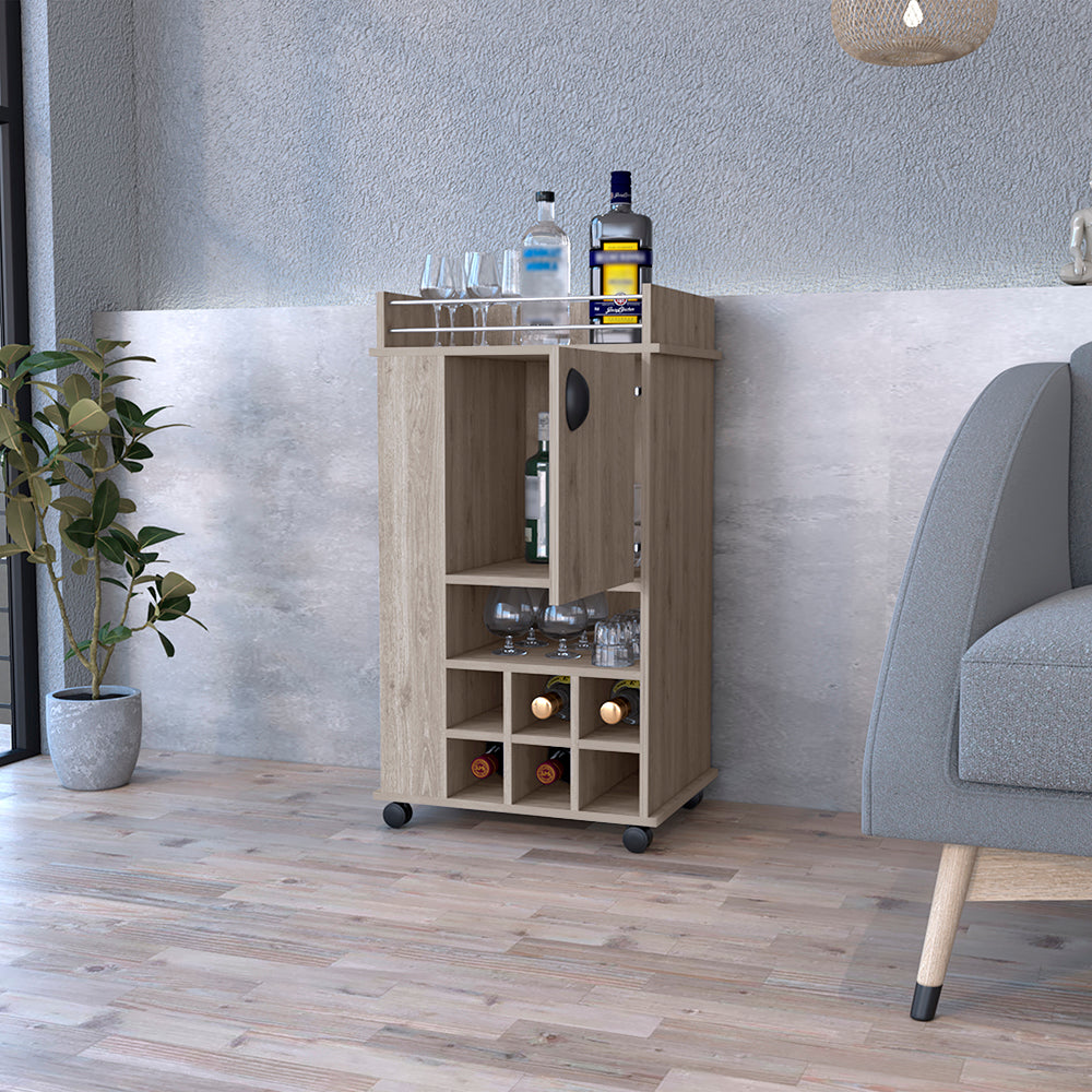 Light Gray Bar Cart with Wine Storage & Casters