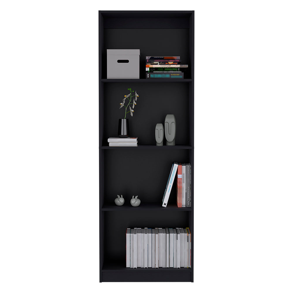 Black Engineered Wood Bookcase - 71.1" Tall Storage Shelf
