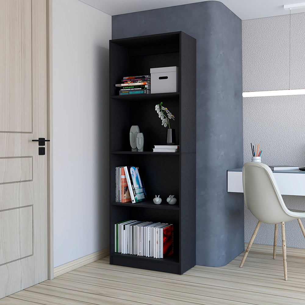 Black Engineered Wood Bookcase - 71.1" Tall Storage Shelf