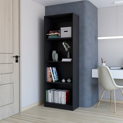 Black Engineered Wood Bookcase - 71.1" Tall Storage Shelf