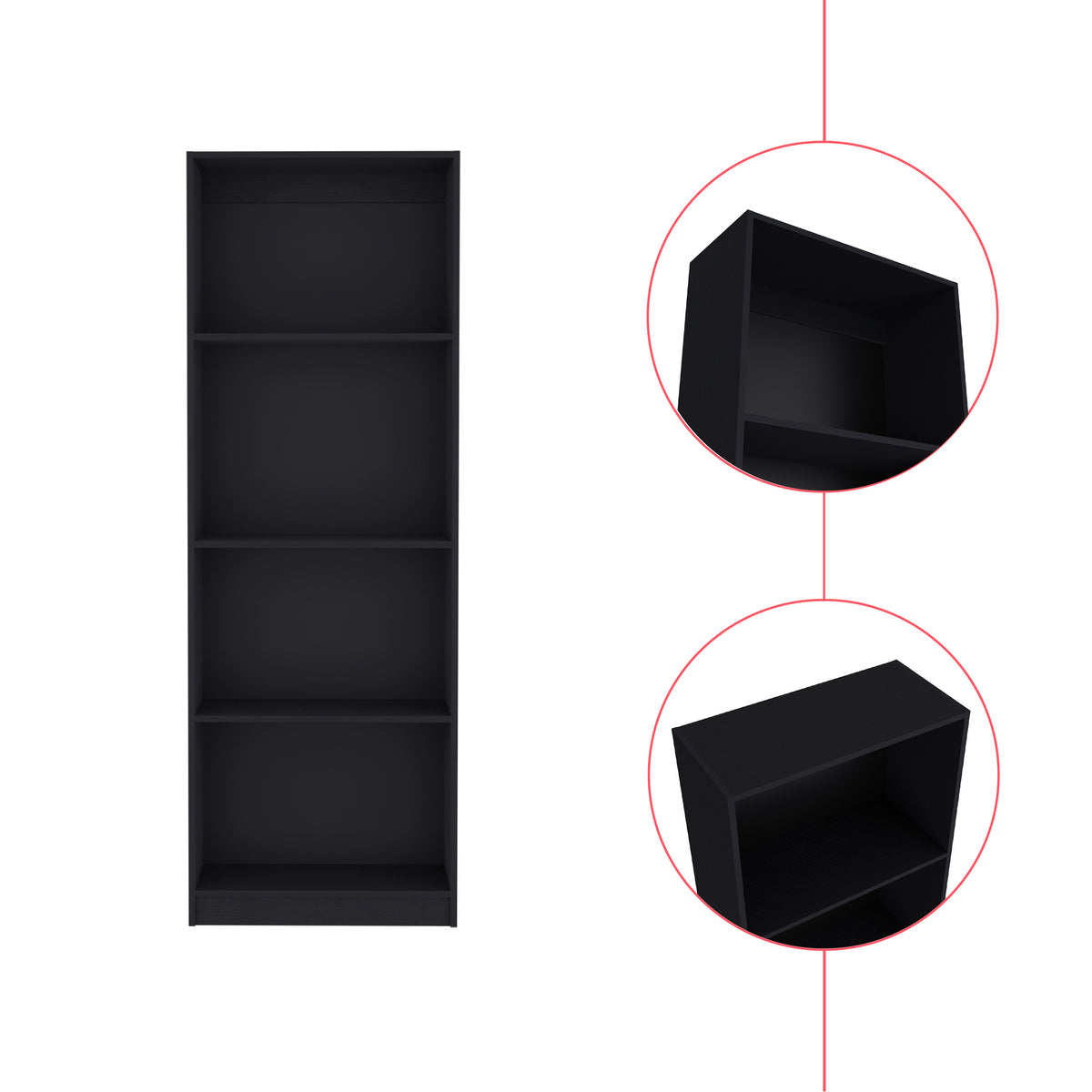 Black Engineered Wood Bookcase - 71.1" Tall Storage Shelf