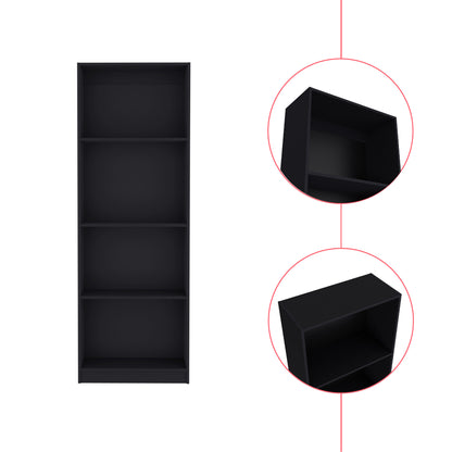 Black Engineered Wood Bookcase - 71.1" Tall Storage Shelf