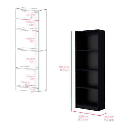 Black Engineered Wood Bookcase - 71.1" Tall Storage Shelf