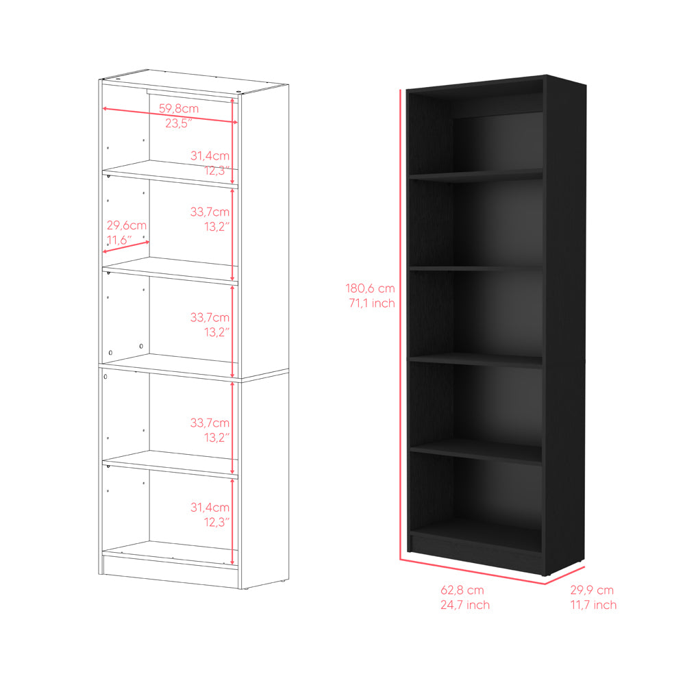 4-Shelf Black Bookcase - Office Storage Unit