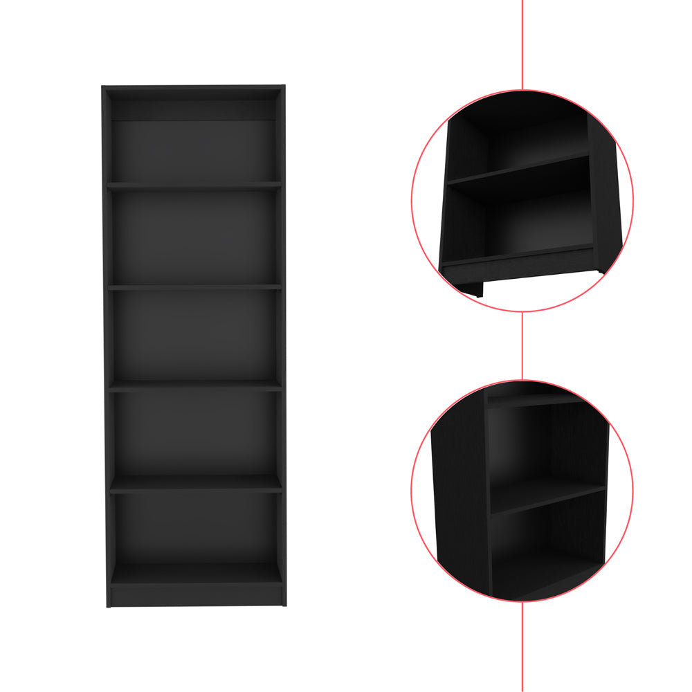 4-Shelf Black Bookcase - Office Storage Unit