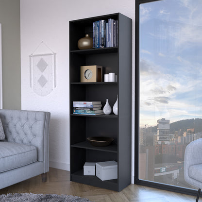 4-Shelf Black Bookcase - Office Storage Unit