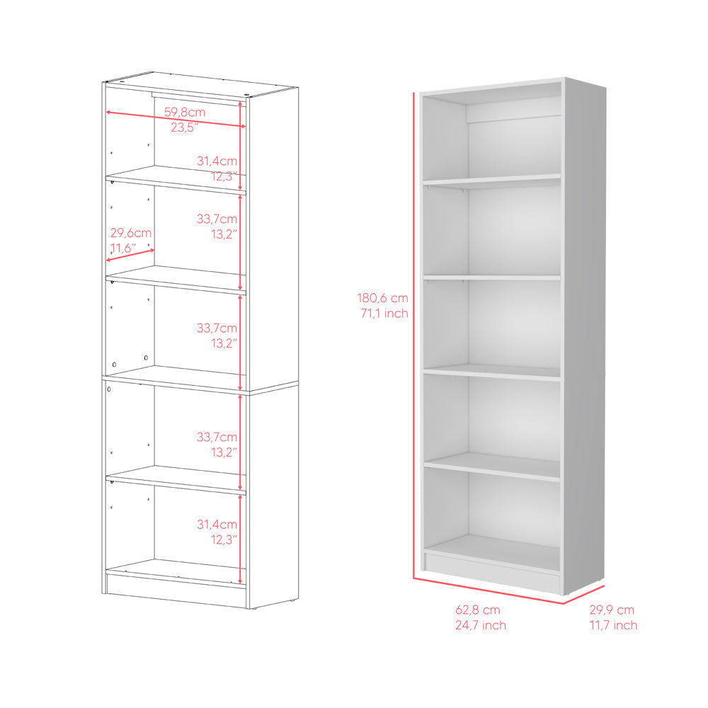 White 4-Shelf Bookcase - Storage Shelving Unit