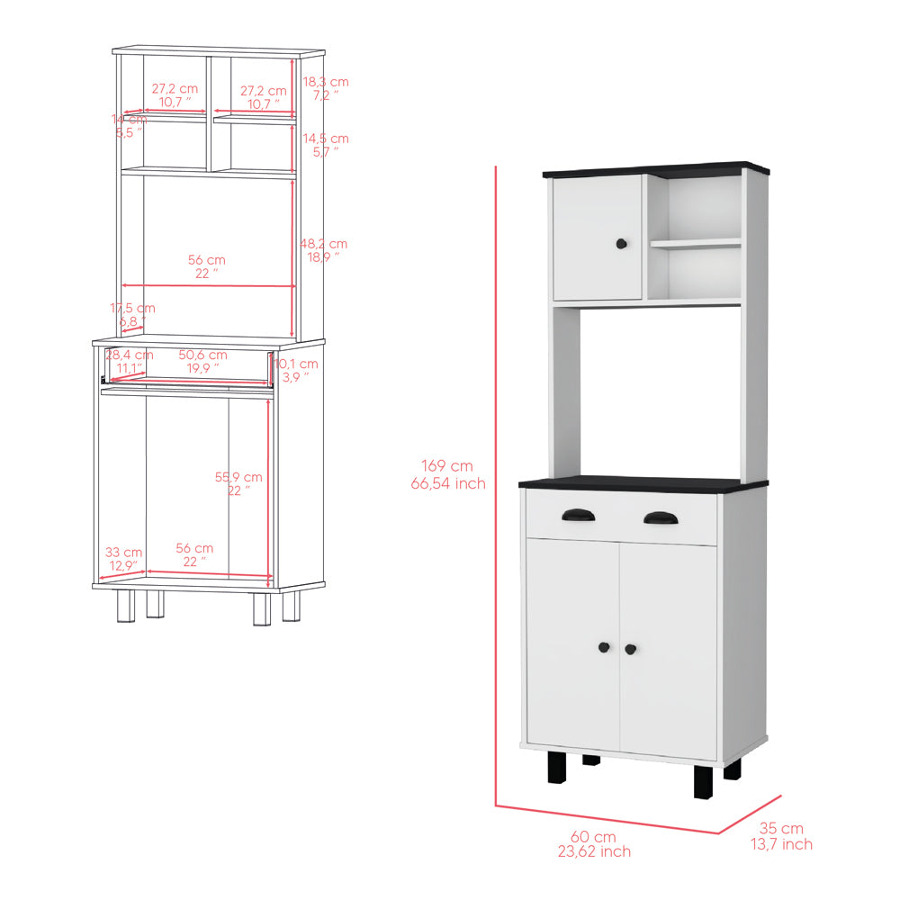 White+Black Kitchen Cabinet Storage Unit - 14.5 Inch Microwave Shelf