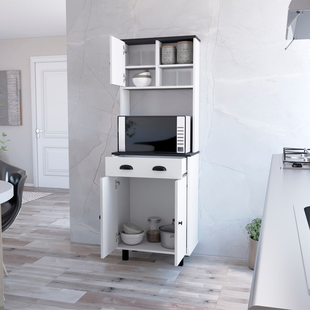 White+Black Kitchen Cabinet Storage Unit - 14.5 Inch Microwave Shelf