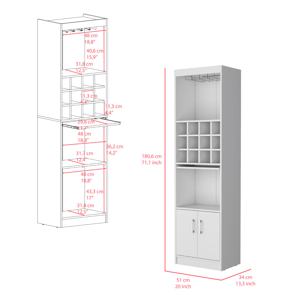 White Bar Cabinet with Storage - 18.5"D, Perfect for Living Rooms