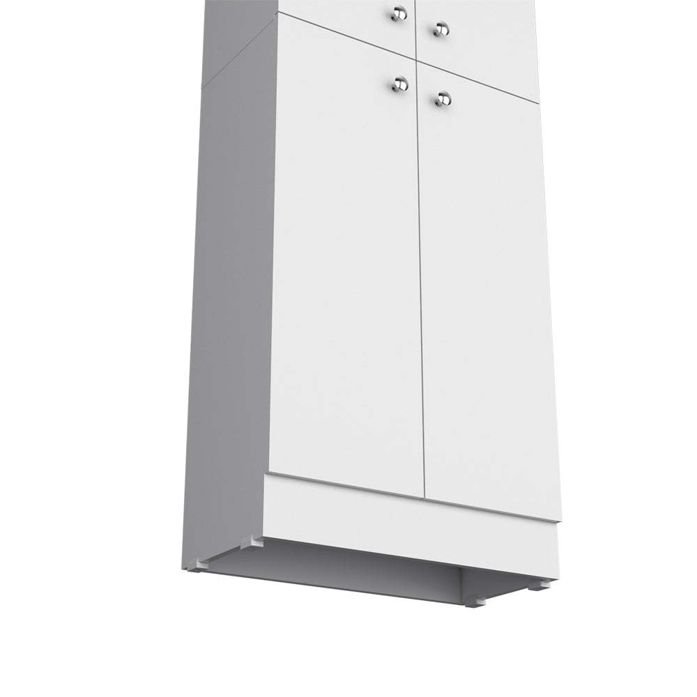 White Engineered Wood Cabinet - 11.8 x 23.6 x 71.1", 4 Doors for Living Room