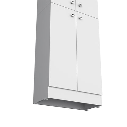 White Engineered Wood Cabinet - 11.8 x 23.6 x 71.1", 4 Doors for Living Room