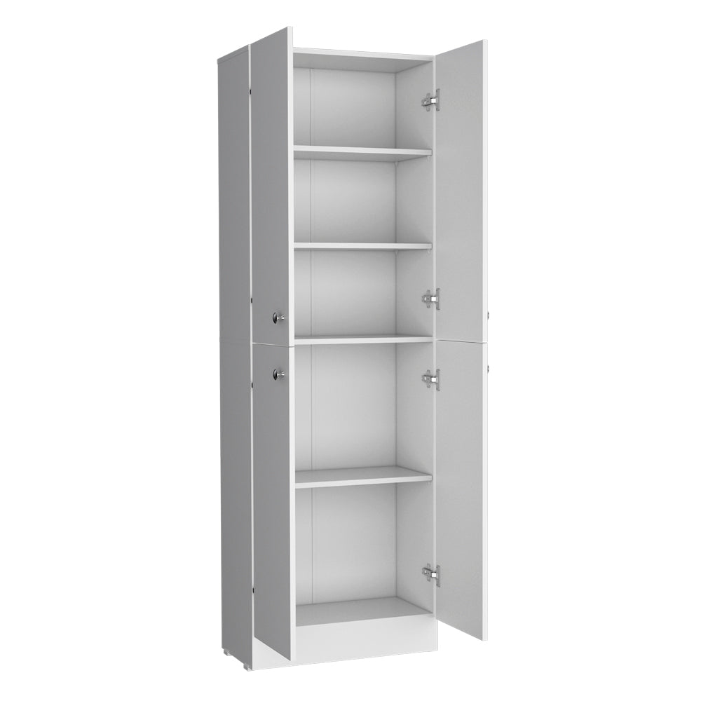 White Engineered Wood Cabinet - 11.8 x 23.6 x 71.1", 4 Doors for Living Room
