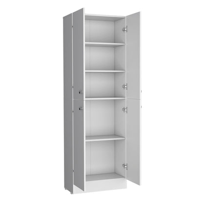 White Engineered Wood Cabinet - 11.8 x 23.6 x 71.1", 4 Doors for Living Room