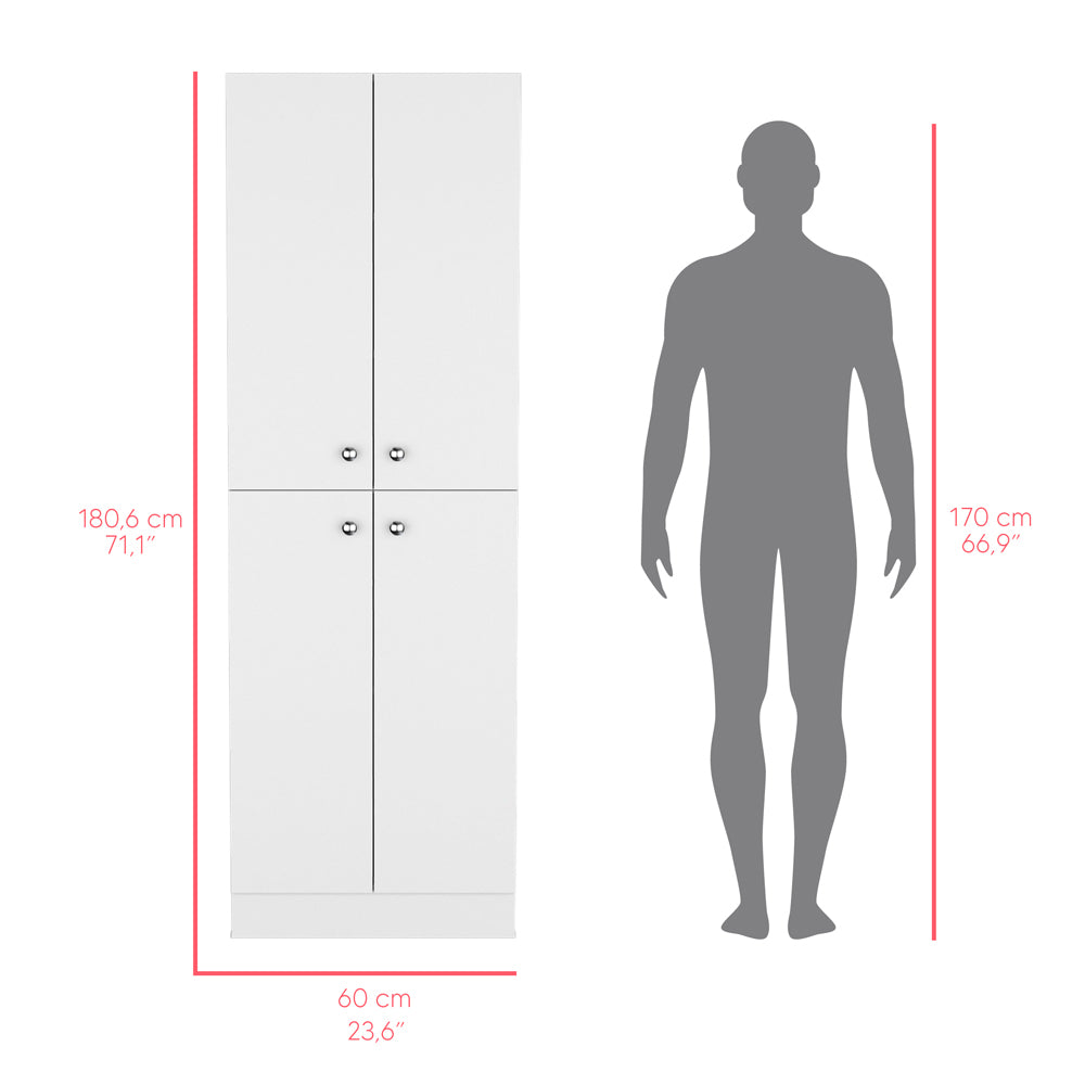 White Engineered Wood Cabinet - 11.8 x 23.6 x 71.1", 4 Doors for Living Room