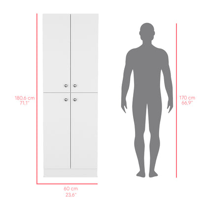 White Engineered Wood Cabinet - 11.8 x 23.6 x 71.1", 4 Doors for Living Room