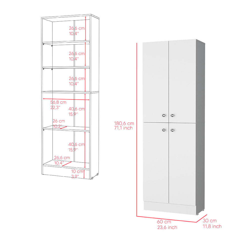 White Engineered Wood Cabinet - 11.8 x 23.6 x 71.1", 4 Doors for Living Room
