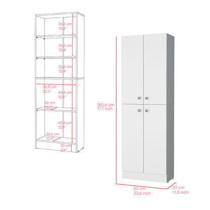 White Engineered Wood Cabinet - 11.8 x 23.6 x 71.1", 4 Doors for Living Room