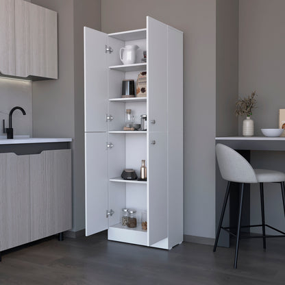 White Engineered Wood Cabinet - 11.8 x 23.6 x 71.1", 4 Doors for Living Room