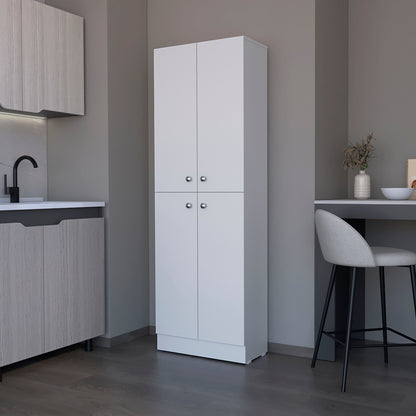 White Engineered Wood Cabinet - 11.8 x 23.6 x 71.1", 4 Doors for Living Room