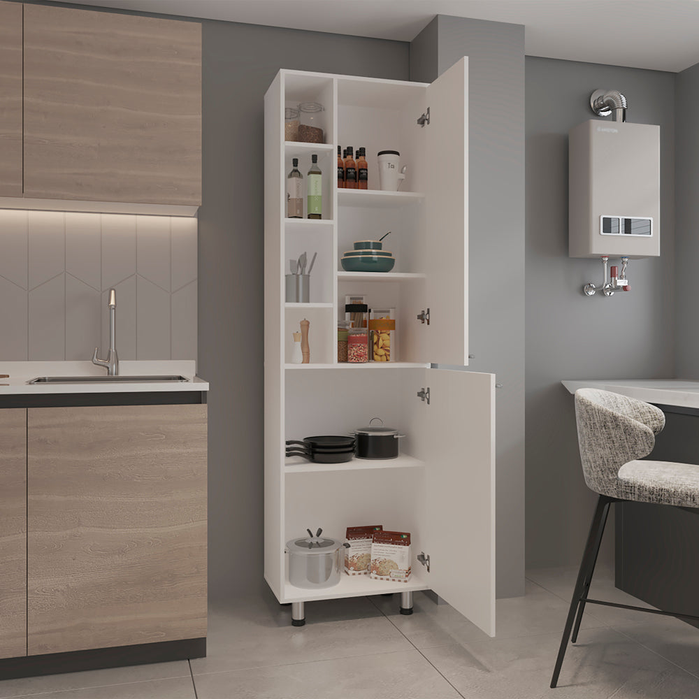 Living Room White Engineered Wood Pantry Cabinet - 13.1 x 23.1 x 80.3", Kitchen