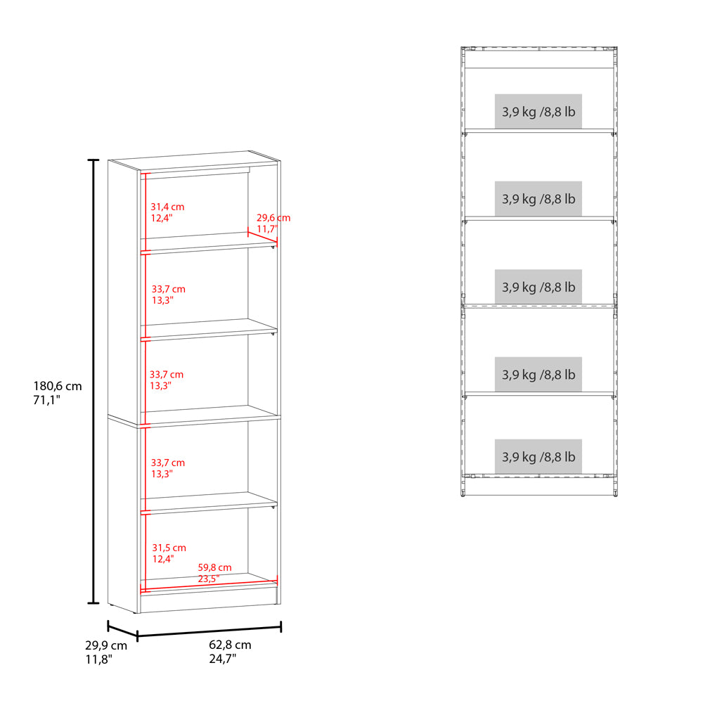 4-Shelf Bookcase - Brown Engineered Wood for Living Room