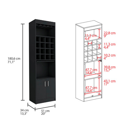 Black Wine Bar Cabinet - 16 Cubbies, 20"W