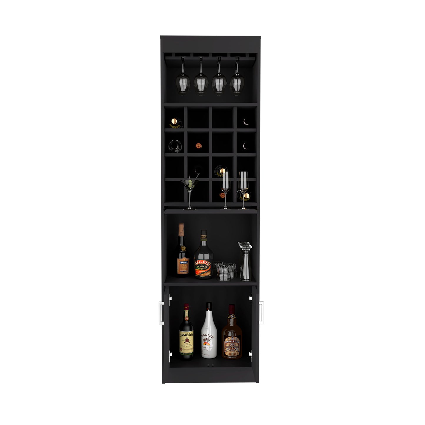 Black Wine Bar Cabinet - 16 Cubbies, 20"W