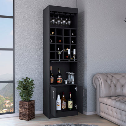 Black Wine Bar Cabinet - 16 Cubbies, 20"W