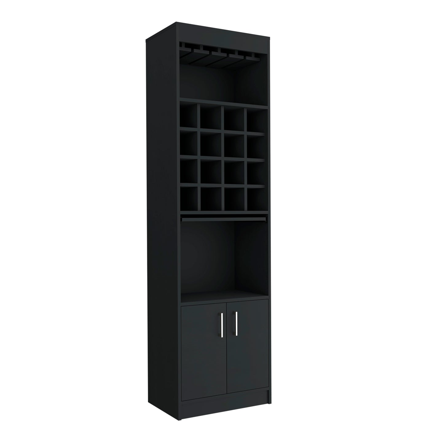 Black Wine Bar Cabinet - 16 Cubbies, 20"W