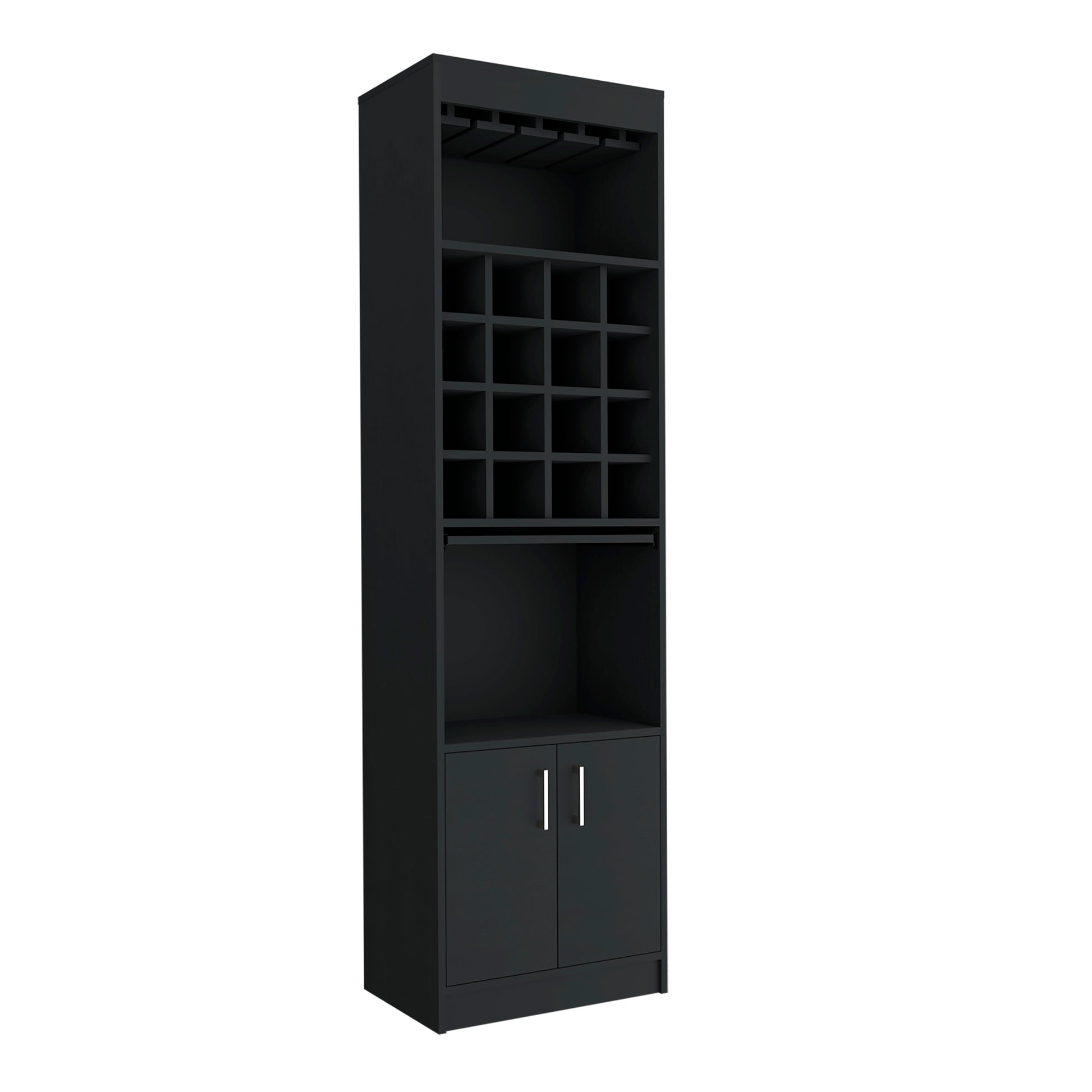 Black Wine Bar Cabinet - 16 Cubbies, 20"W