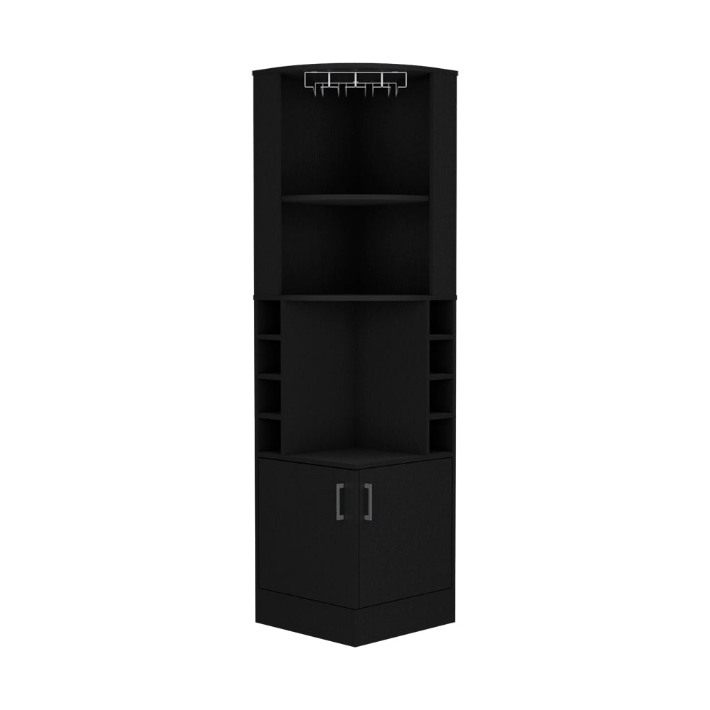Black Corner Bar Cabinet - 8 Wine Cubbies Storage for Living Room