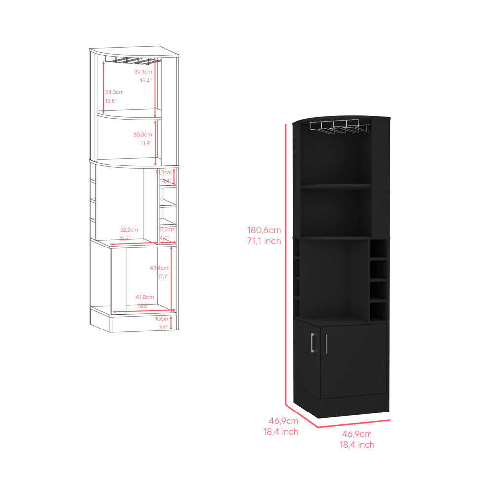 Black Corner Bar Cabinet - 8 Wine Cubbies Storage for Living Room