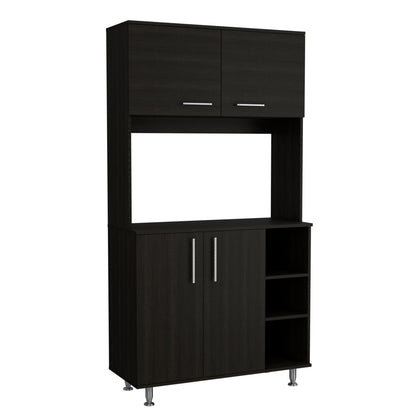 Black Pantry Cabinet with Hutch - 37 Inch Wide Storage
