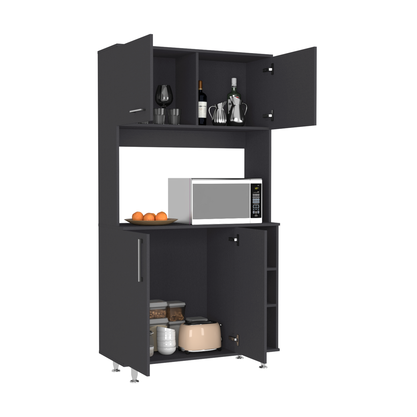Black Pantry Cabinet with Hutch - 37 Inch Wide Storage