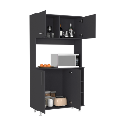 Black Pantry Cabinet with Hutch - 37 Inch Wide Storage
