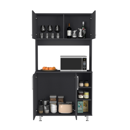 Black Pantry Cabinet with Hutch - 37 Inch Wide Storage