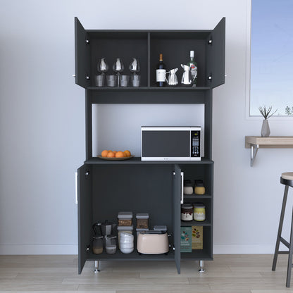 Black Pantry Cabinet with Hutch - 37 Inch Wide Storage